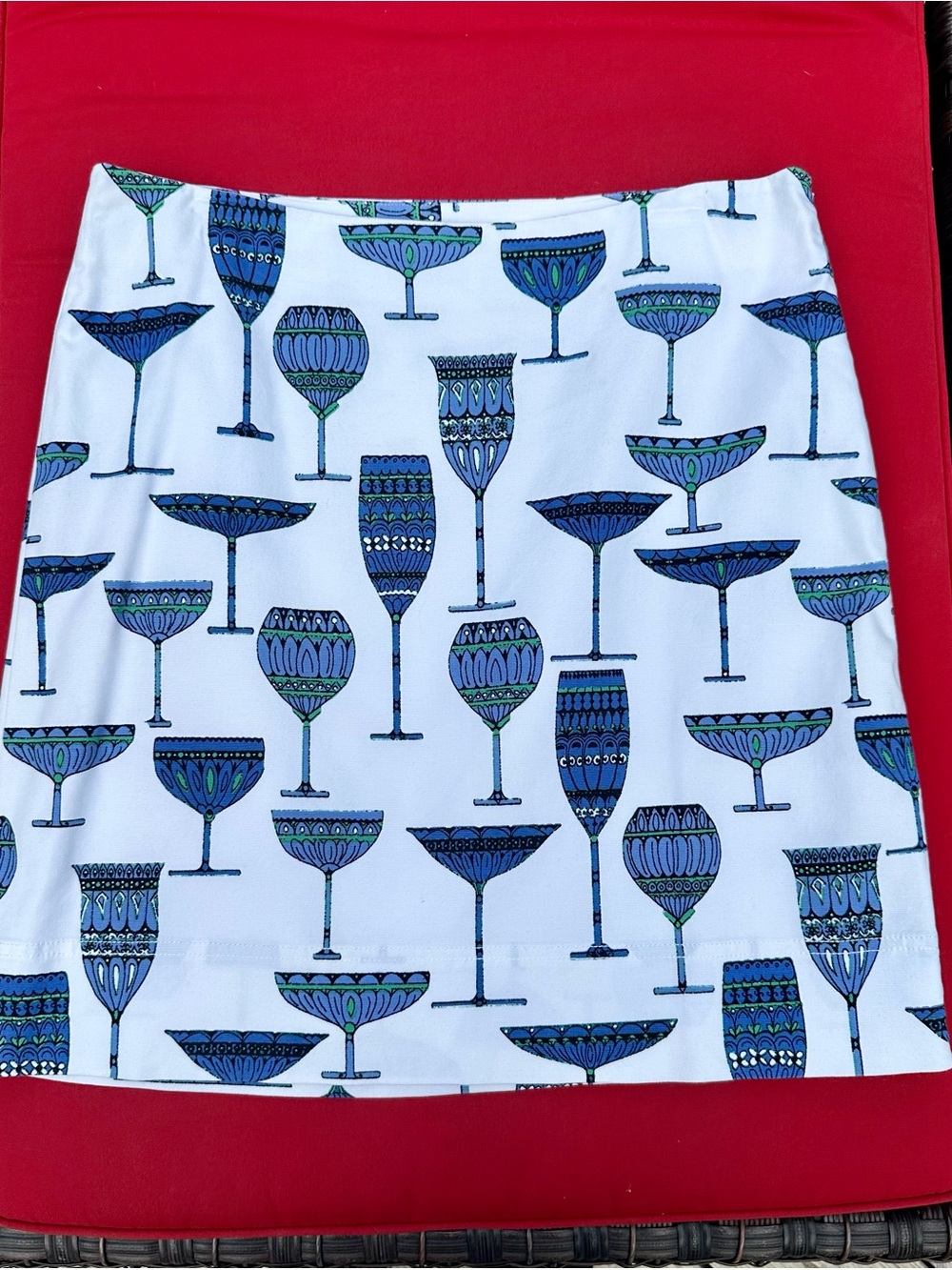 Talbots A-Line White Skirt with Blue and Green Glasses Print